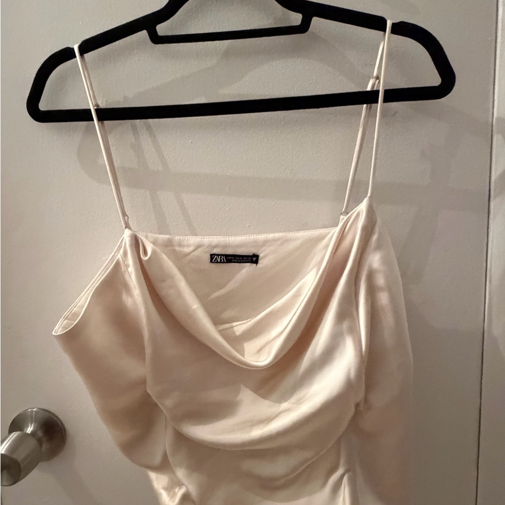 Zara White Ivory Satin Corset Bustier Cami Top